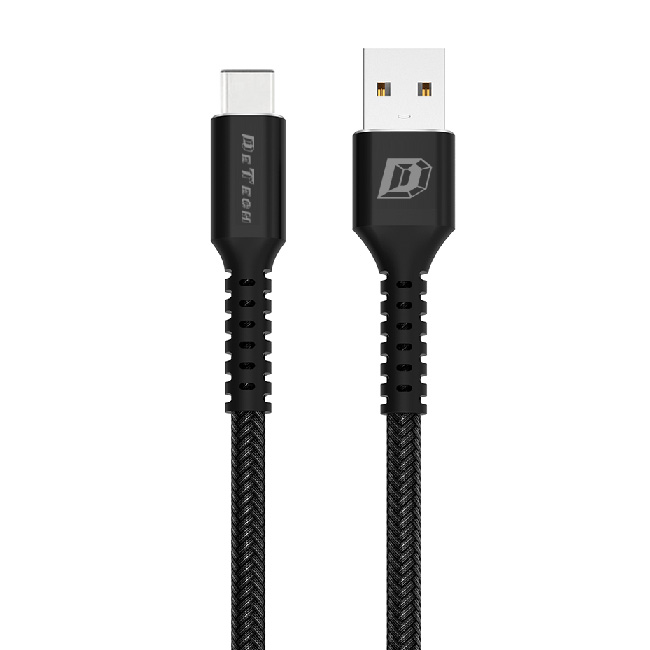 ---Кабел за данни DeTech DE-C25C, USB- Type-C, 1.0 m, Черен