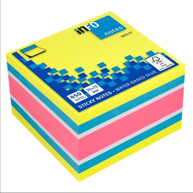 Самоз лист Info Notes Микс Brilliant 52 75х75mm 450 л.