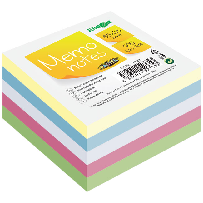 Цветно хартиено кубче Junior Pastel залепено 85х85х45 mm 500 л