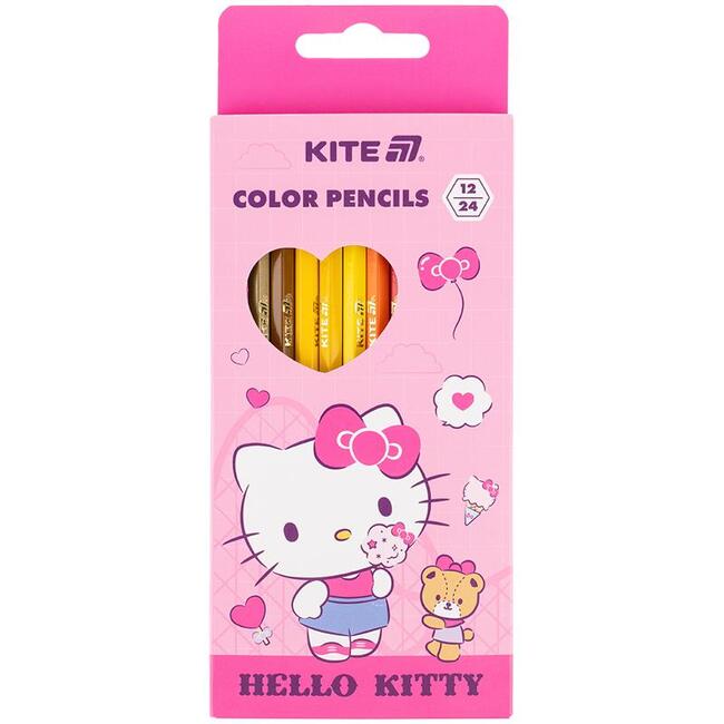 Цветни моливи Kite Hello Kitty двустранни 12 бр., 24 цвята