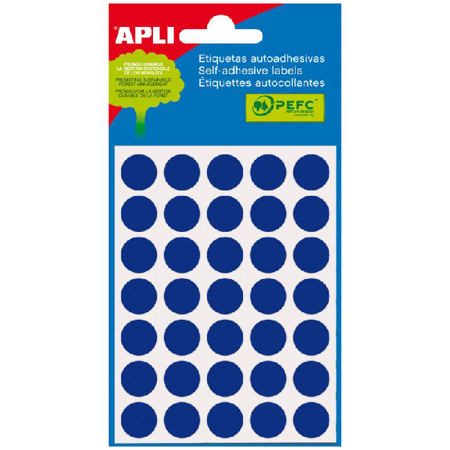 Етикети Apli Ф13 mm кръгчета 5 л. 175 бр. Син
