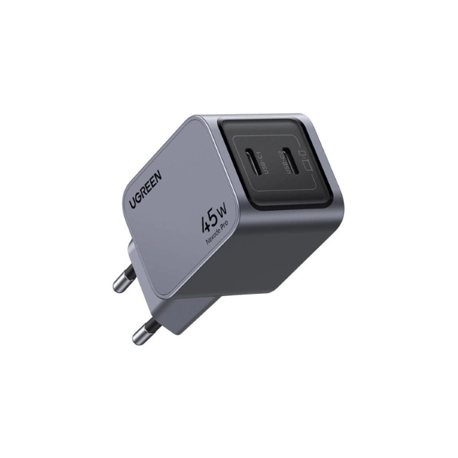 Зарядно Ugreen 2xUSB-C, 45W GaN, 220V Черно